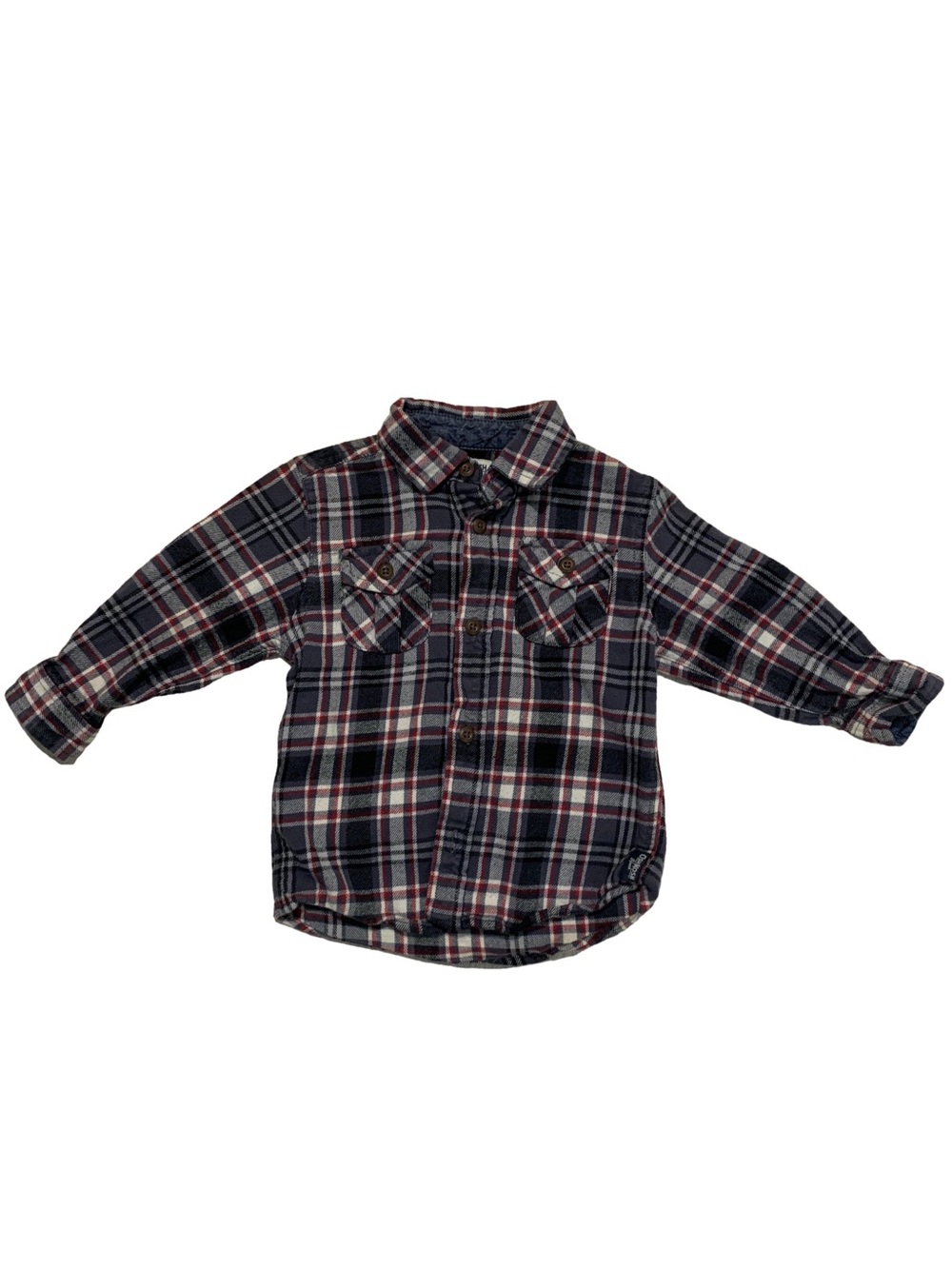 OshKosh Gray Plaid Button Up 100% Cotton Long Sleeve Collared Flannel Shirt